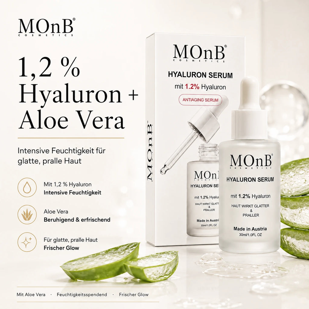 MOnB Hyaluron Serum 1,2 Prozent mit Aloe Vera für intensive Feuchtigkeit und glatter wirkende Haut