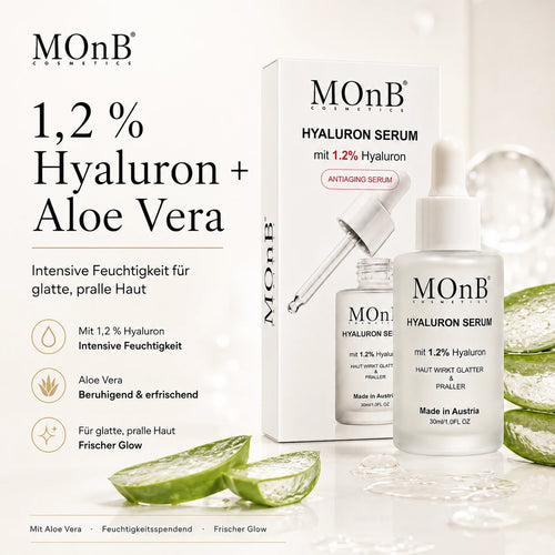 MOnB Hyaluron Serum 1,2 Prozent mit Aloe Vera für intensive Feuchtigkeit und glatter wirkende Haut