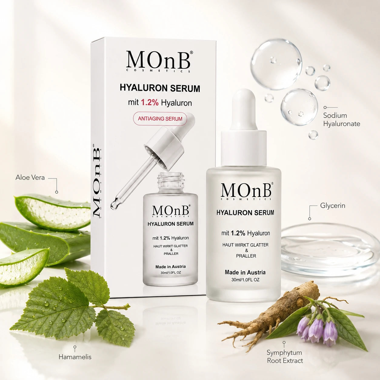 MOnB Hyaluron Serum mit Hyaluron Aloe Vera Glycerin und pflegenden Inhaltsstoffen
