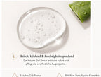 Transparente Gel-Textur des MOnB EyeRevive Gel mit Aloe-Vera-Elementen für ein frisches, gepflegtes Hautgefühl.