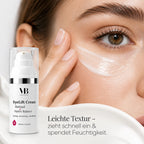 MOnB EyeLift Cream Retinol & Hydro Balance mit leichter Creme-Textur beim Auftragen auf die Augenpartie.
