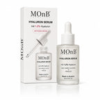 MOnB Hyaluron Serum 1,2 Prozent Made in Austria Produktbild mit Verpackung und Serumflasche