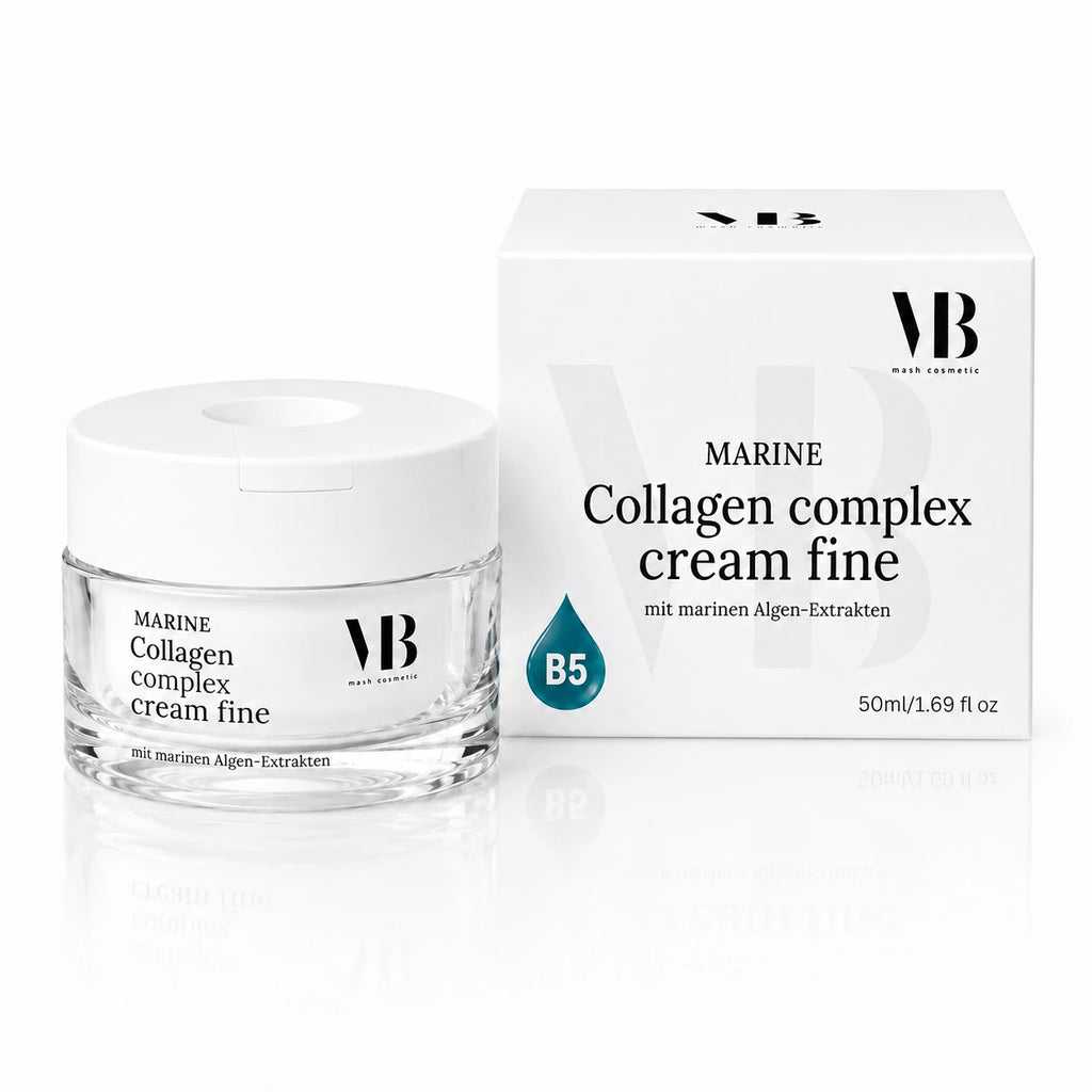 MOnB Marine Collagen Complex Cream Fine im Tiegel mit weißer Produktbox als leichte Tagescreme für alle Hauttypen
