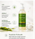 MOnB Reinigungsgel mit Alge und Meersalz in frischer Skincare-Inszenierung mit natürlichen Meeres-Elementen.