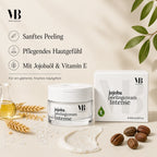 MOnB Jojoba Peelingcreme Intense mit Vorteilen: sanftes Peeling, pflegendes Hautgefühl, Jojobaöl und Vitamin E.