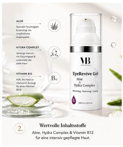 MOnB EyeRevive Gel Aloe & Hydra Complex mit Aloe, Hydra Complex und Vitamin B12 für eine gepflegte Augenpartie.