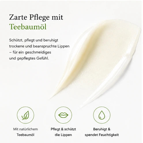 Cremige Textur des MOnB Teebaum Lippenpflegestifts für ein geschmeidiges und gepflegtes Lippengefühl.