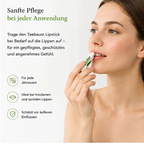 MOnB Teebaum Lippenpflegestift mit natürlichem Teebaumöl in frischer grüner Skincare-Inszenierung.